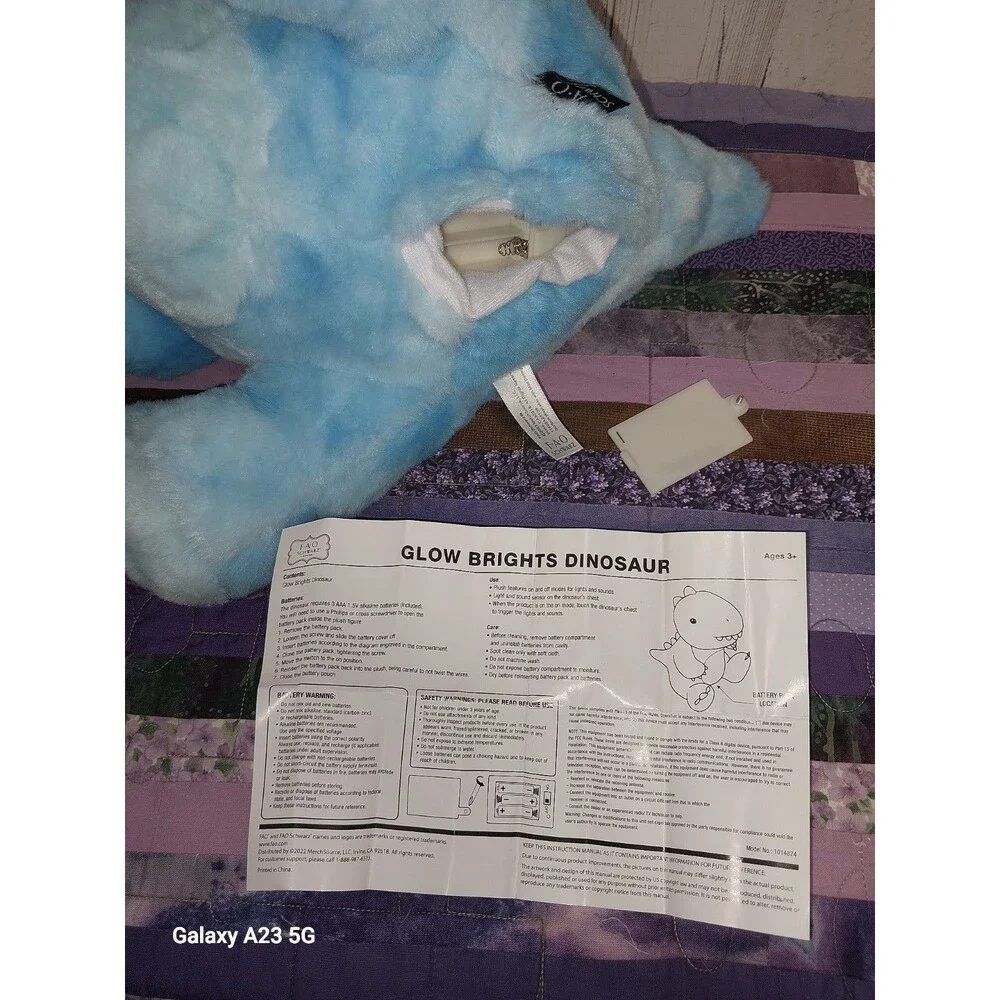 FAO Schwarz Glow Brights LED ROAR Sound Blue Dinosaur 11